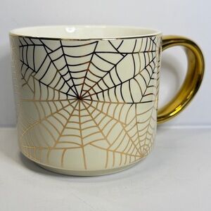 Spiderweb Theme “Sweet Water Decor” Gold and Cream 14oz Ceramic Mug